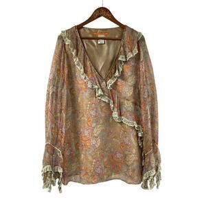 Alain Weiz 100% Silk Blouse Top Shirt Tunic Ruffle Floral Modest Plus Size 18